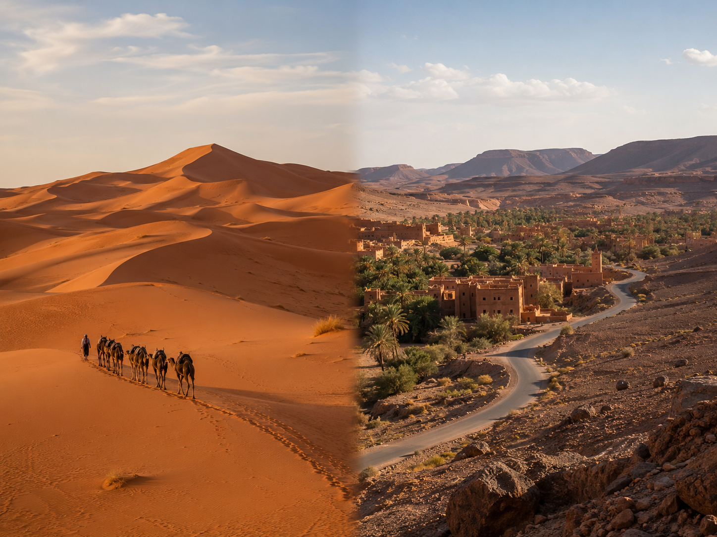 Moroccan desert landscape for comparing Merzouga and Zagora