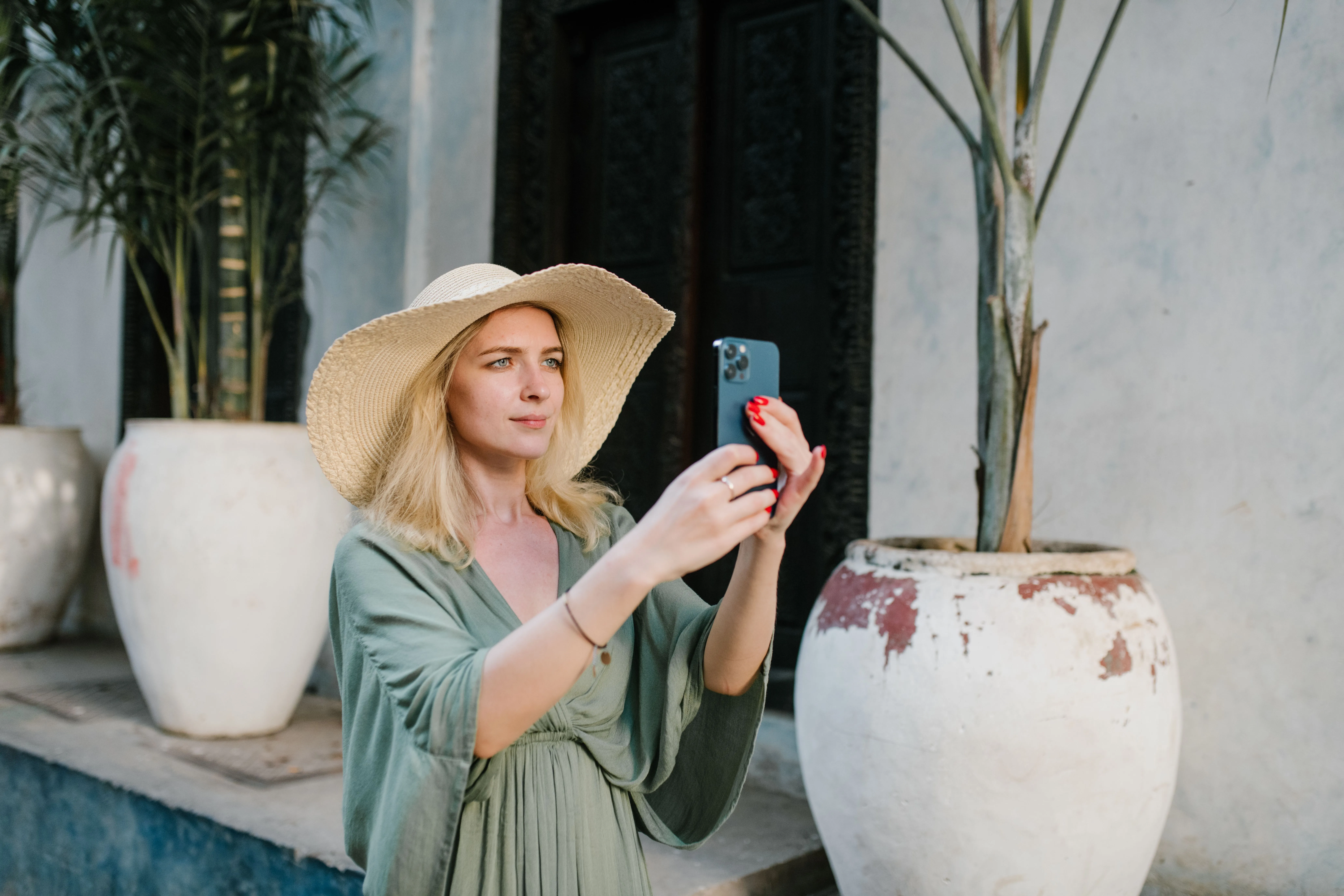 Traveler using a smartphone while visiting Morocco